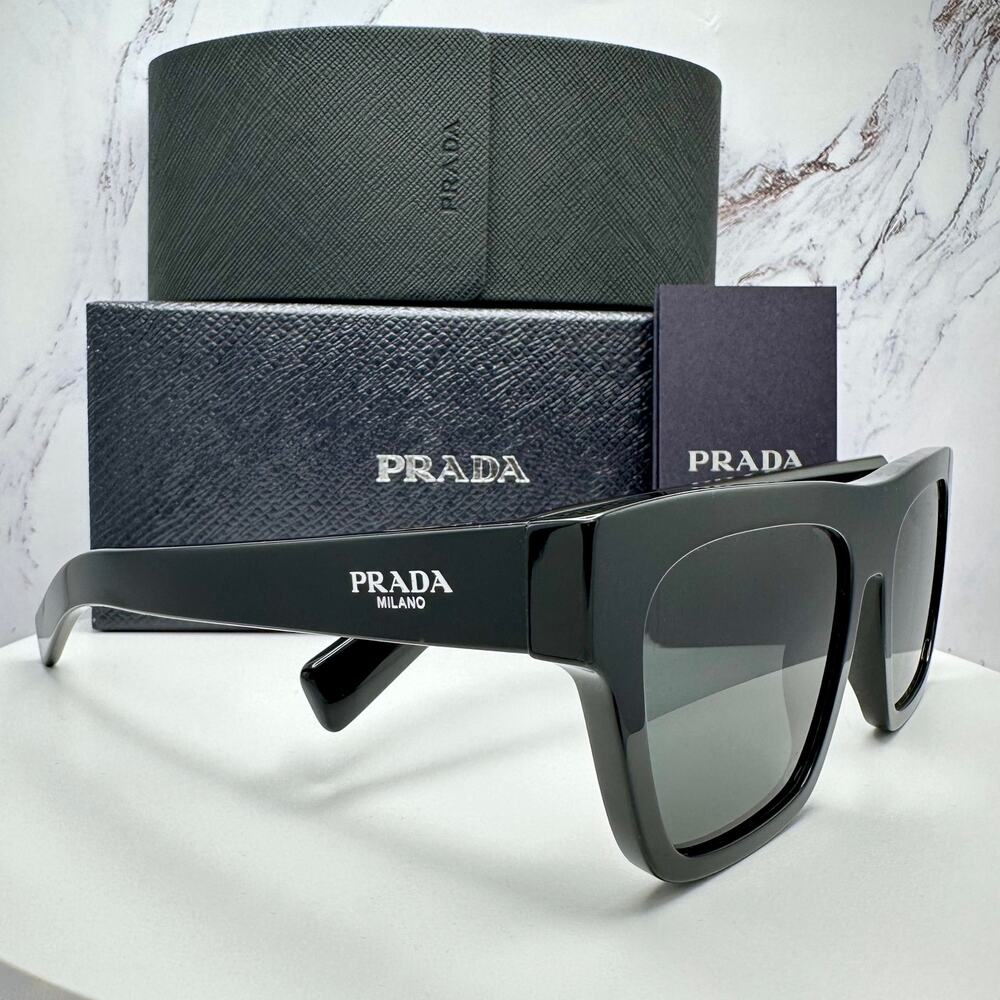 NEW PRADA Sunglasses Black Square Rectangle 54mm w/ Box & Case PRADA